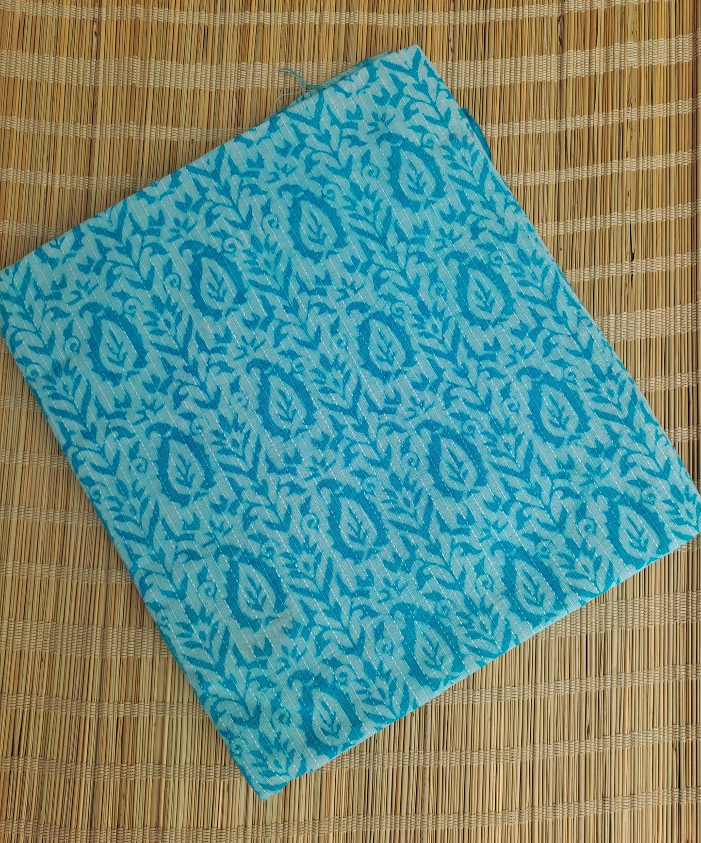 BLUE HANDBLOCKED COTTON PRECUT 2.5M FABRIC