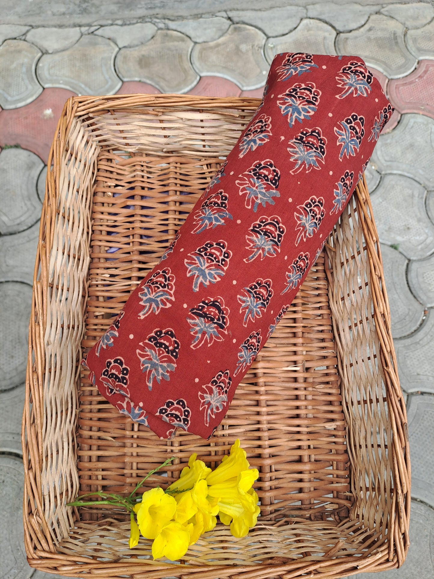 RED - COTTON AJRAKH RUNNING FABRIC