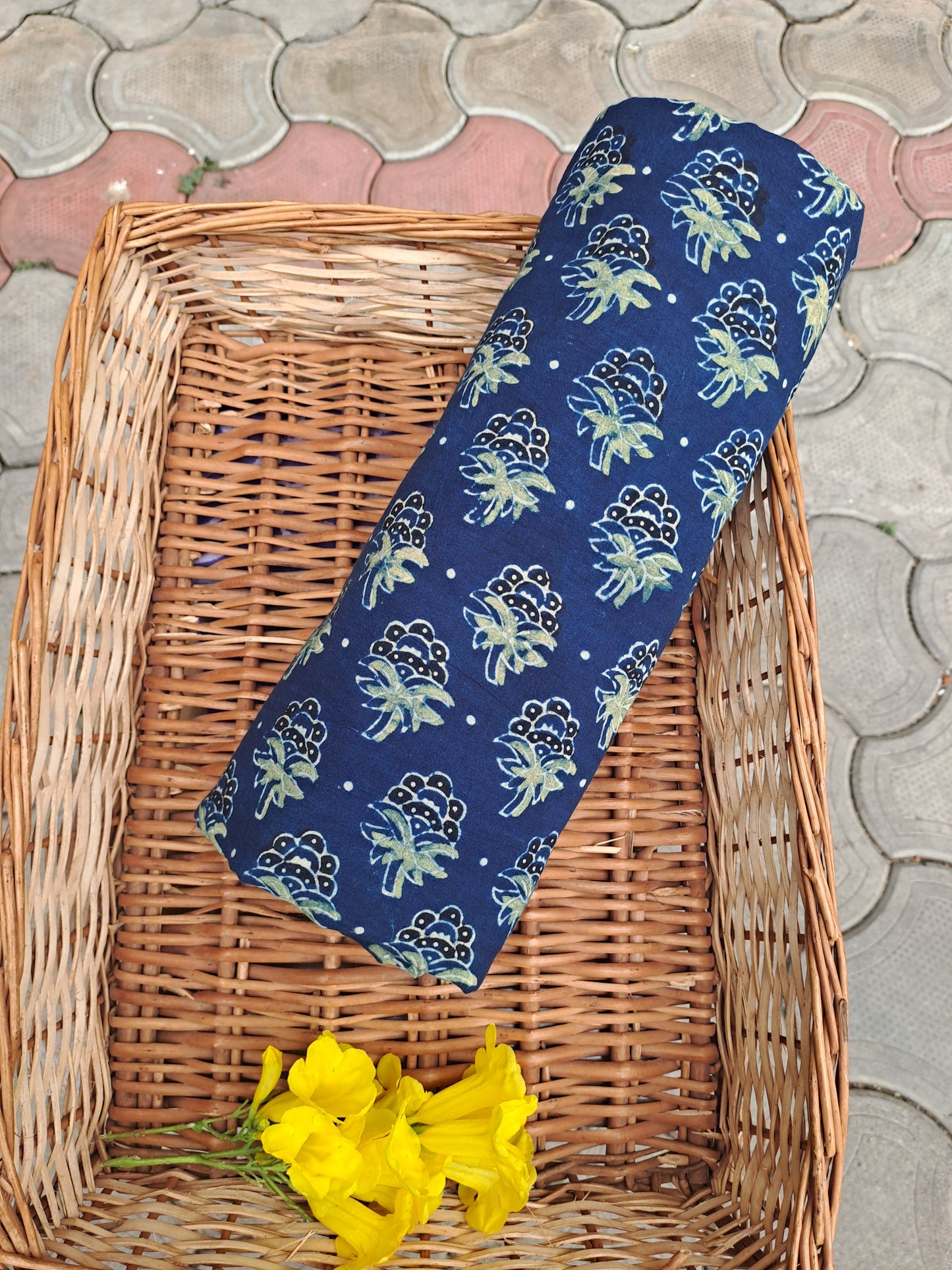 BLUE- AJRAKH COTTON RUNNING FABRIC