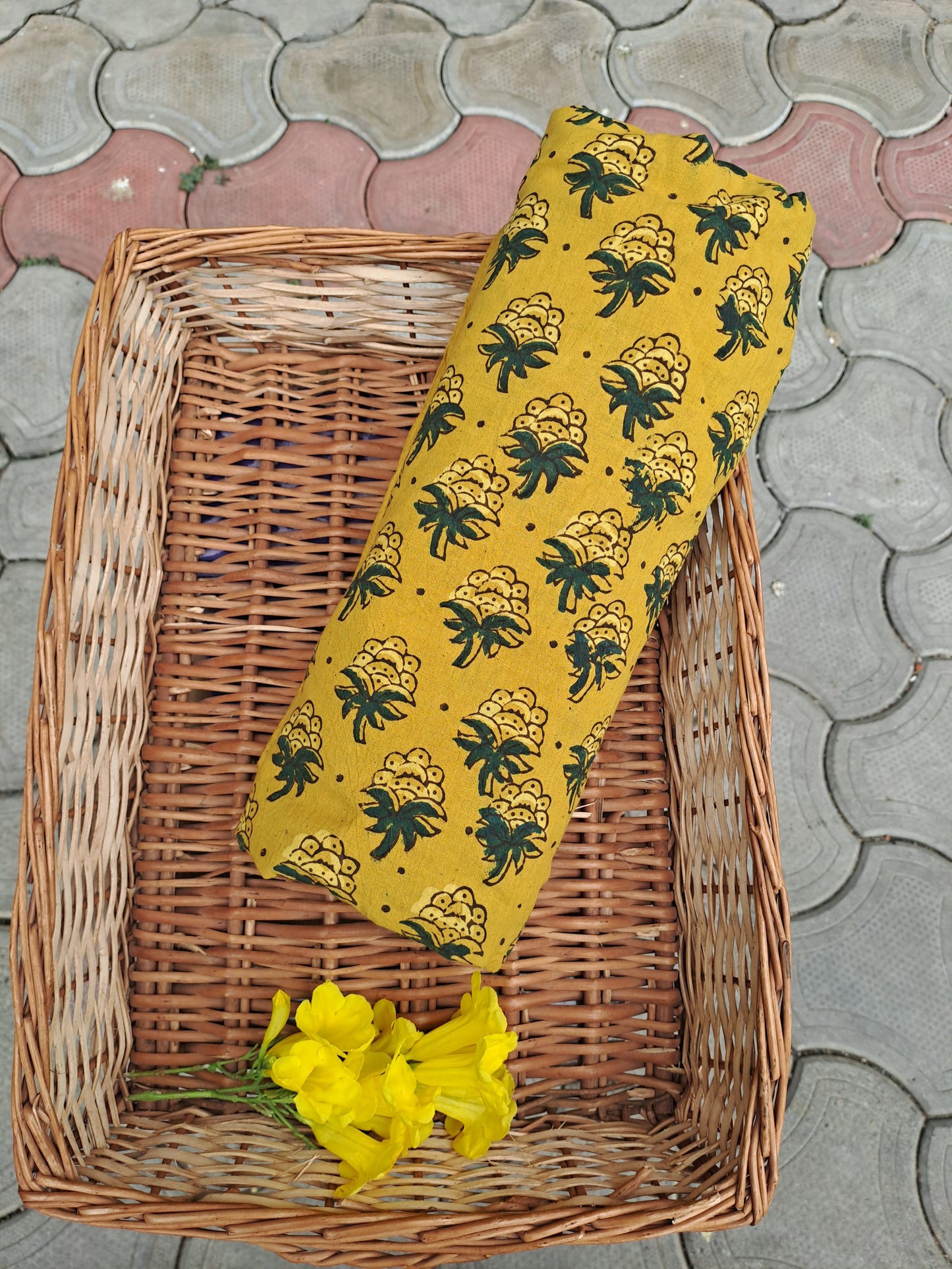 YELLLOW- AJRAKH COTTON RUNNING FABRIC