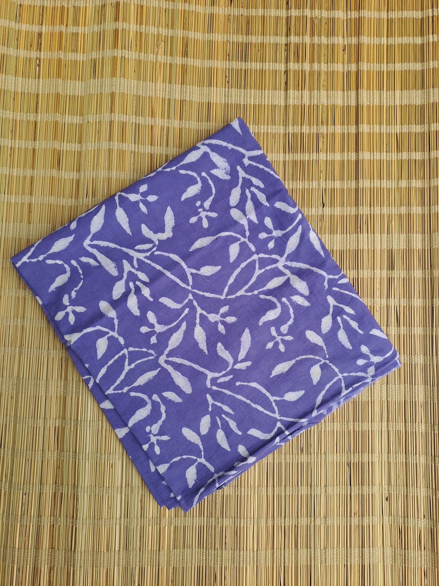 BLUISH LAVENDER HANDBLOCKED COTTON PRECUT 2.5M FABRIC
