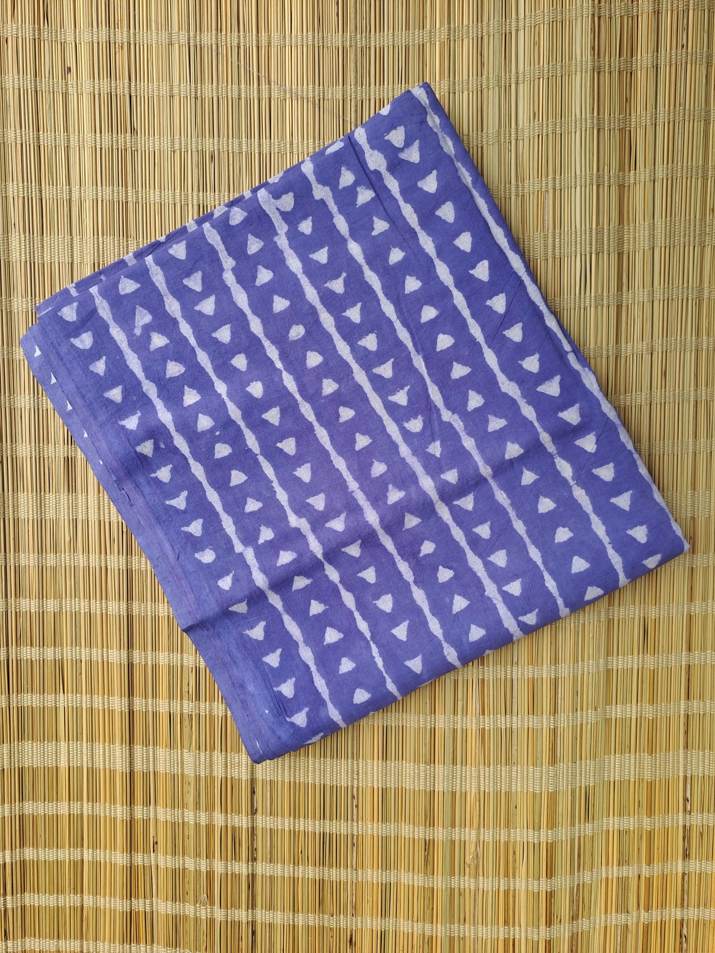 BLUISH LAVENDER HANDBLOCKED COTTON PRECUT 2.5M FABRIC