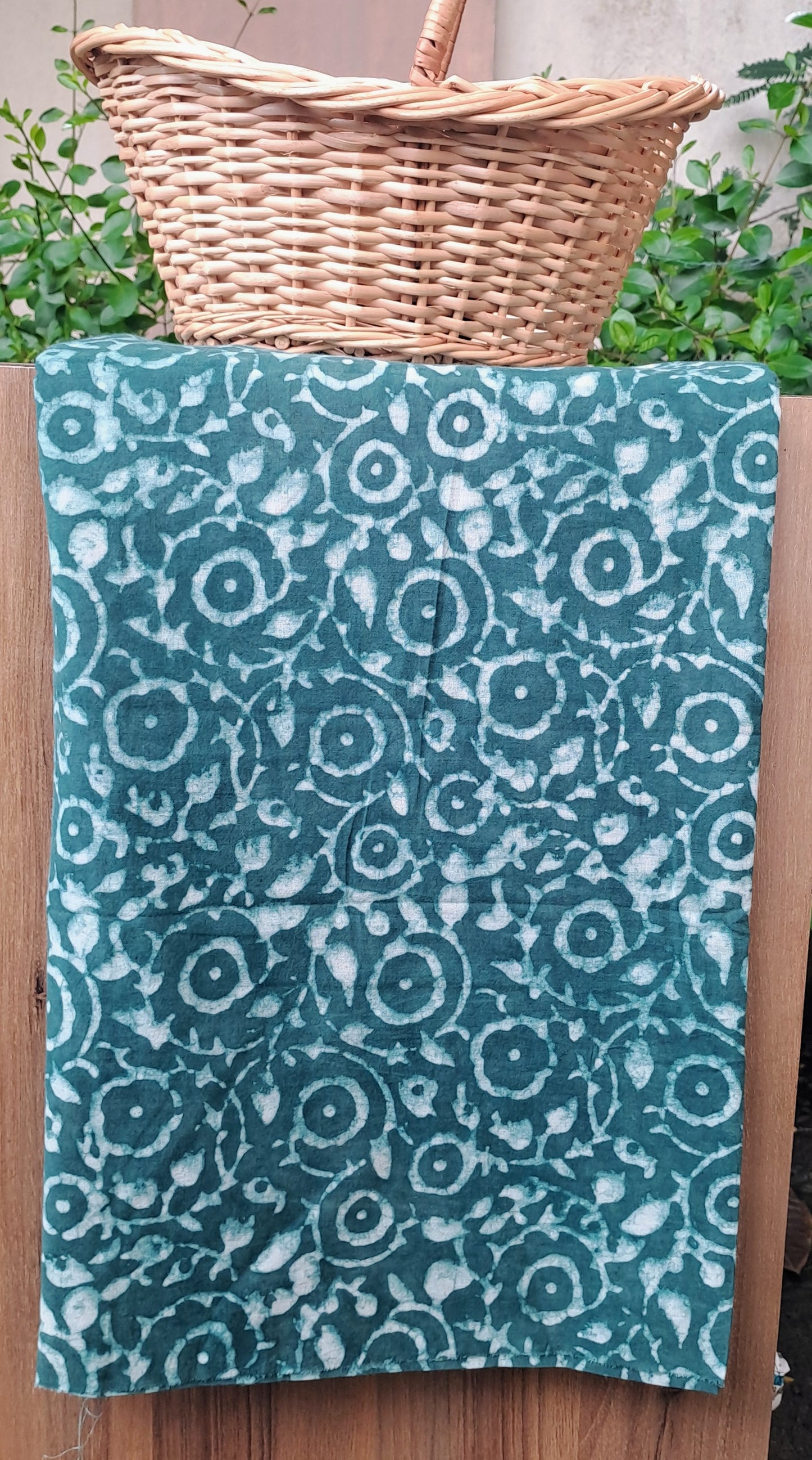 PERSIAN GREEN HANDBLOCKED COTTON PRECUT 2.5M FABRIC