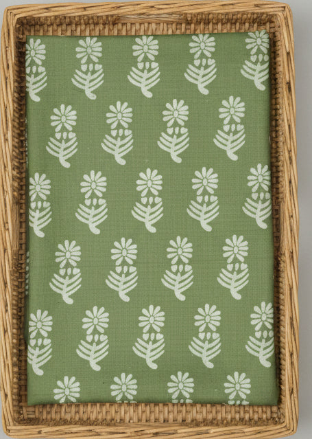 OLIVE GREEN HANDBLOCKED COTTON PRECUT 2.5M FABRIC