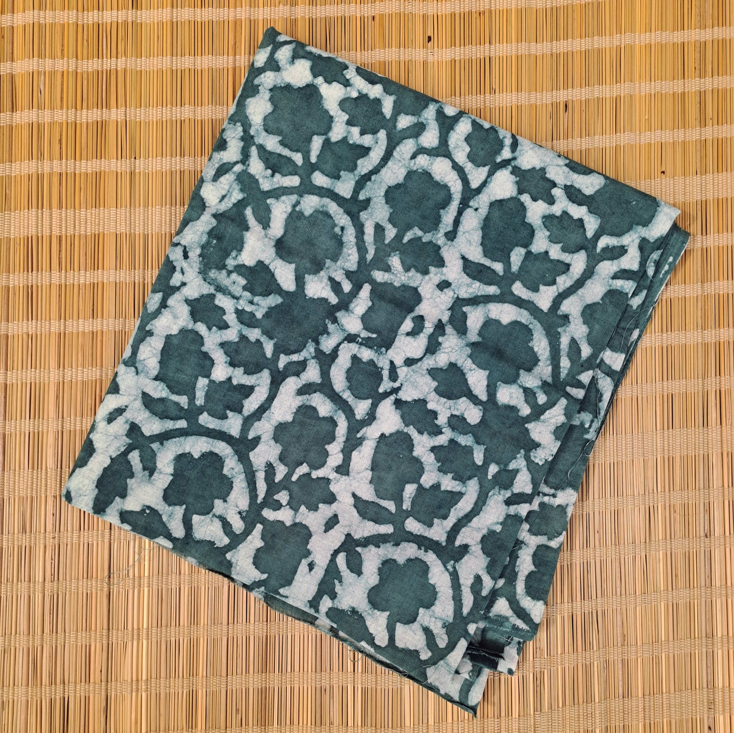 PERSIAN GREEN HANDBLOCKED COTTON PRECUT 2.5M FABRIC