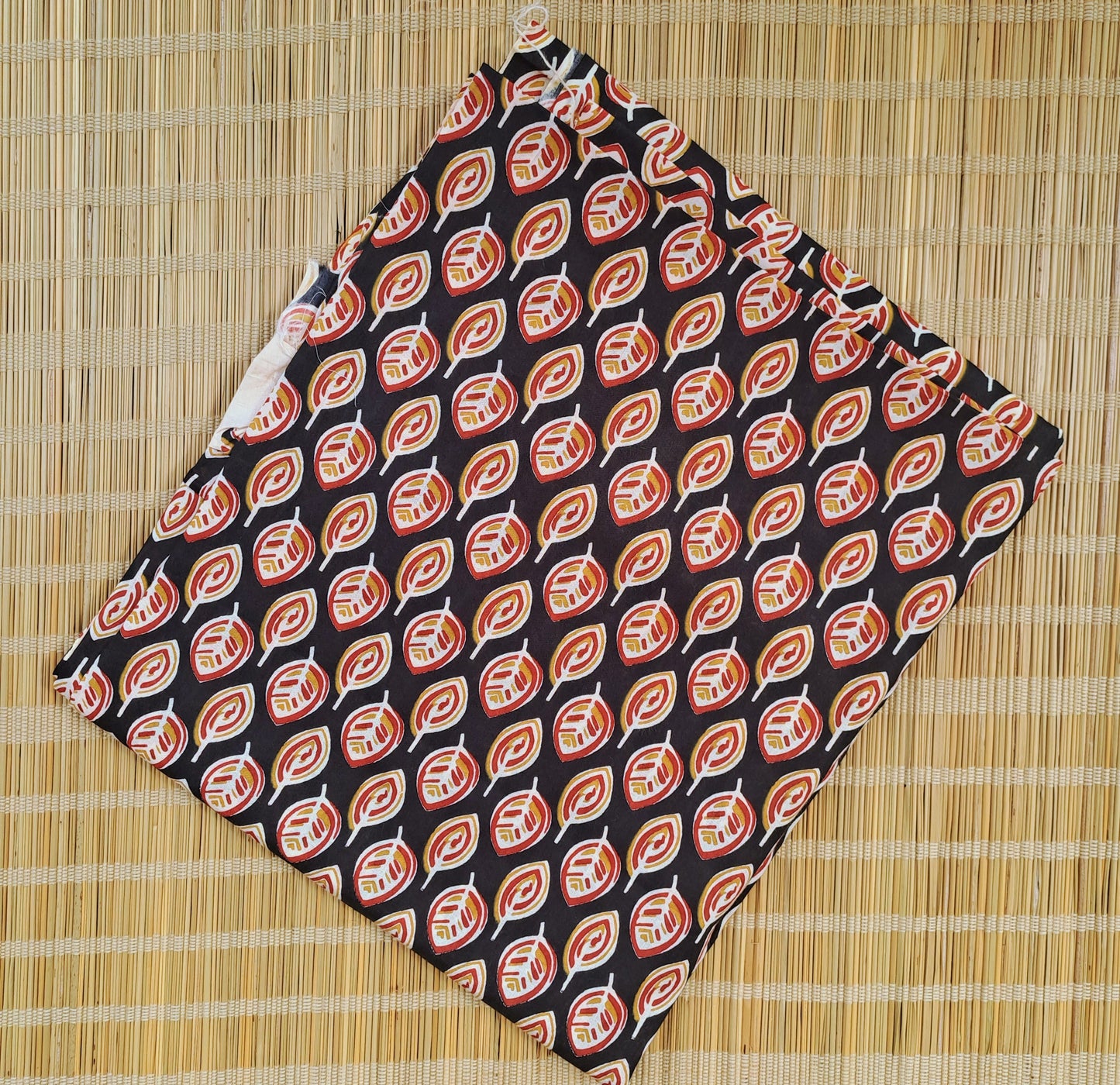 BROWN HANDBLOCKED COTTON PRECUT 2.5M FABRIC