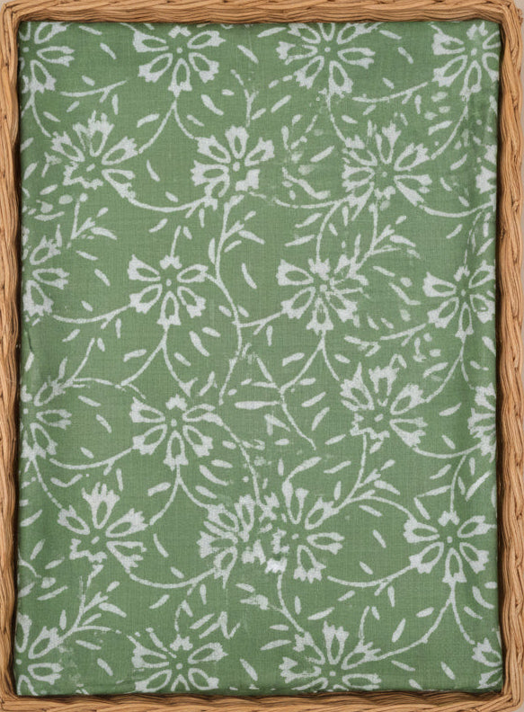 OLIVE GREEN HANDBLOCKED COTTON PRECUT 2.5M FABRIC