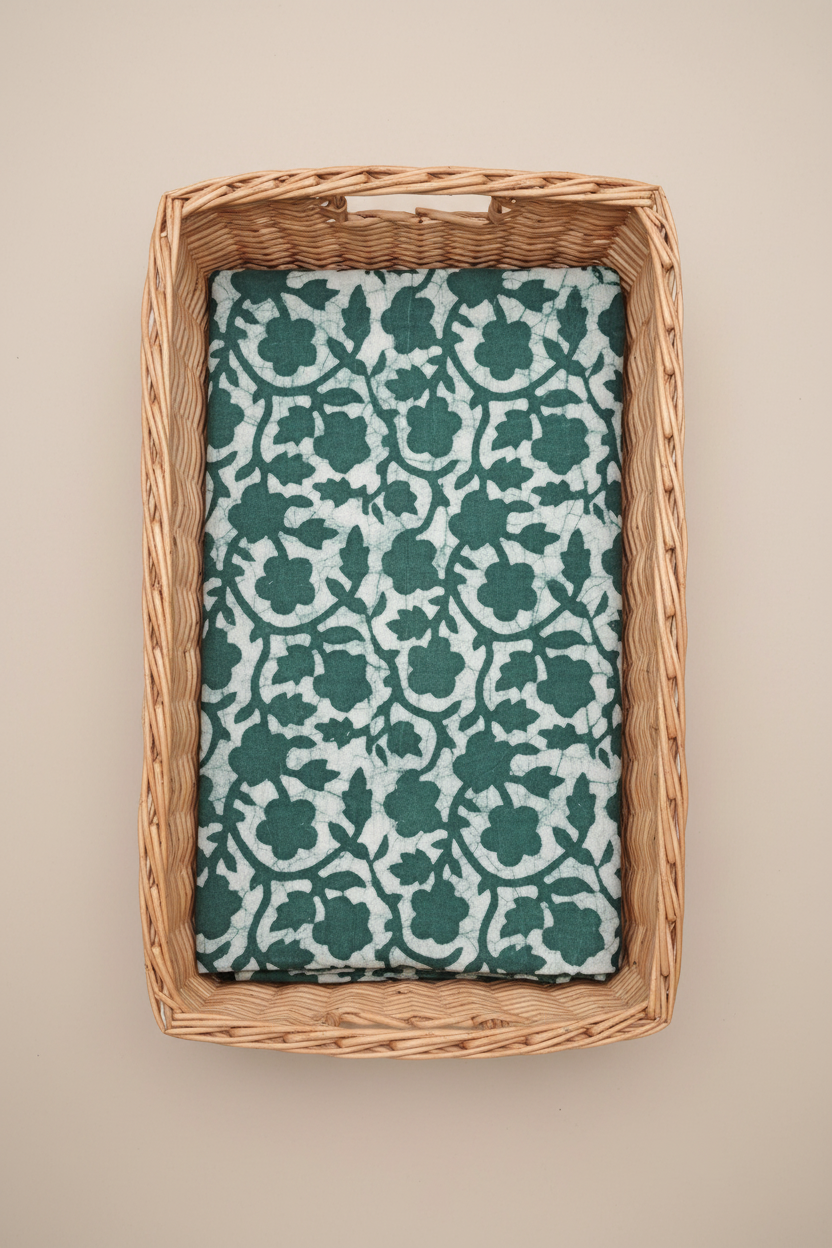PERSIAN GREEN HANDBLOCKED COTTON PRECUT 2.5M FABRIC