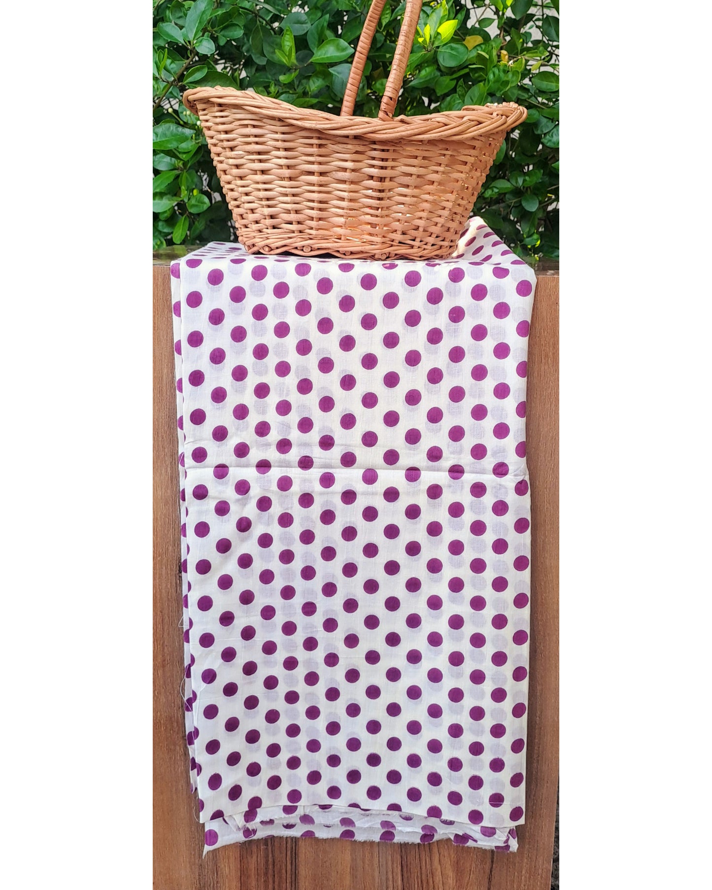 WHITE & PURPLE POLKA HANDBLOCKED COTTON PRECUT 2.5M FABRIC
