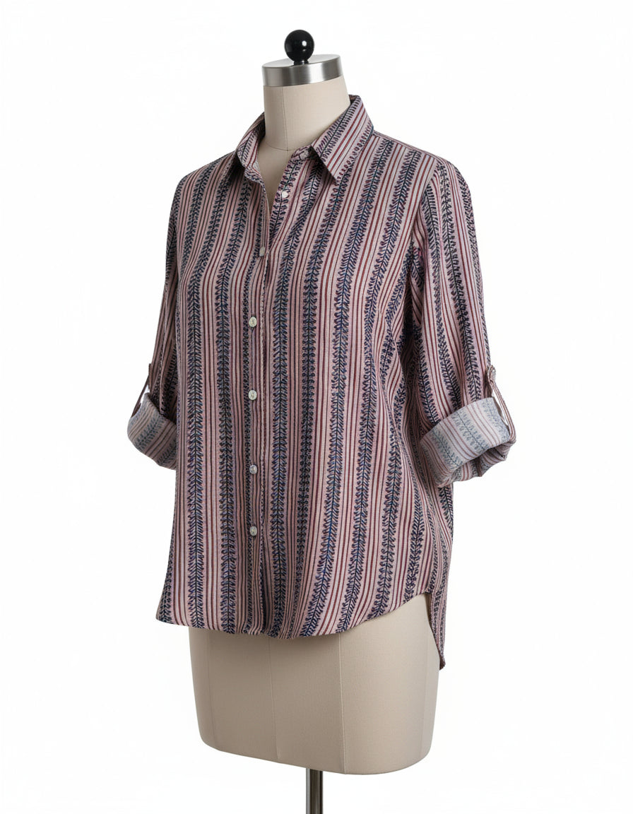 GREY HANDBLOCKED COTTON PRECUT 2.5 M FABRIC