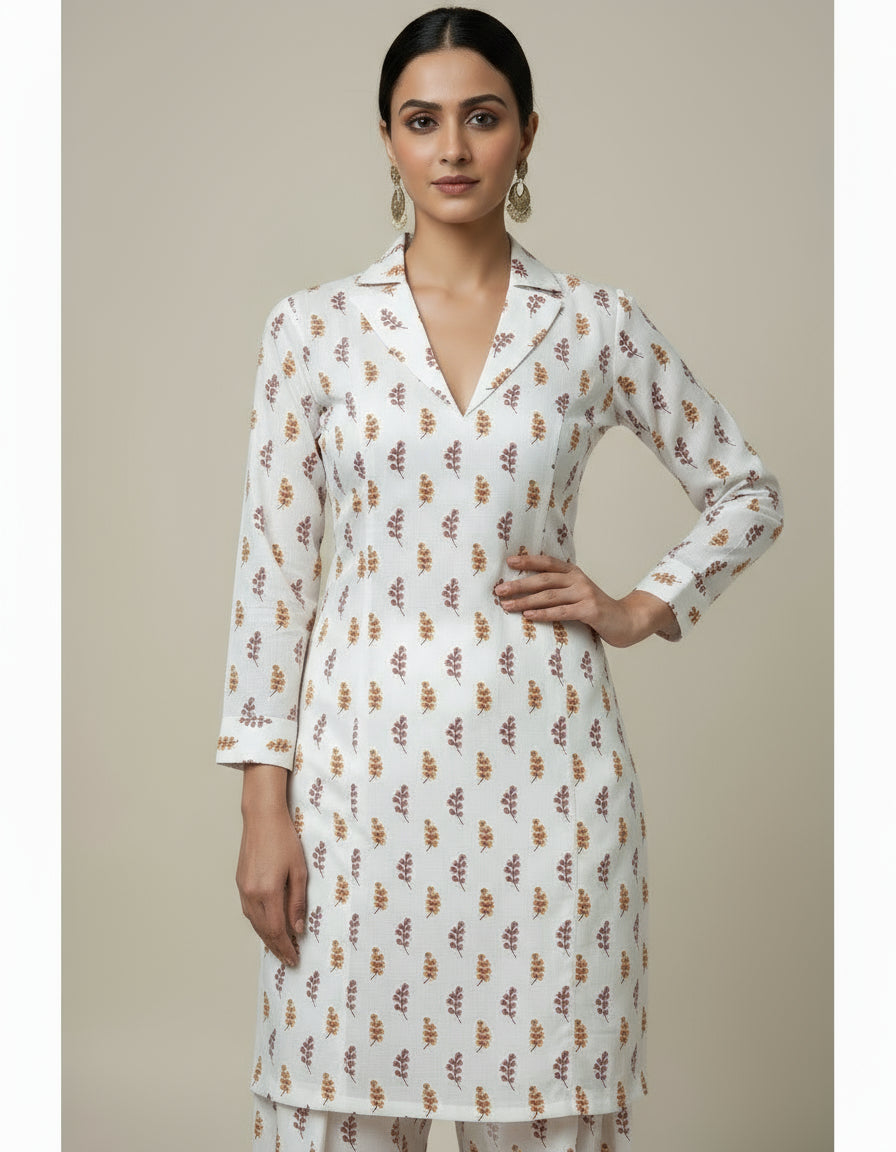 WHITE HANDBLOCKED COTTON PRECUT 2.5M FABRIC