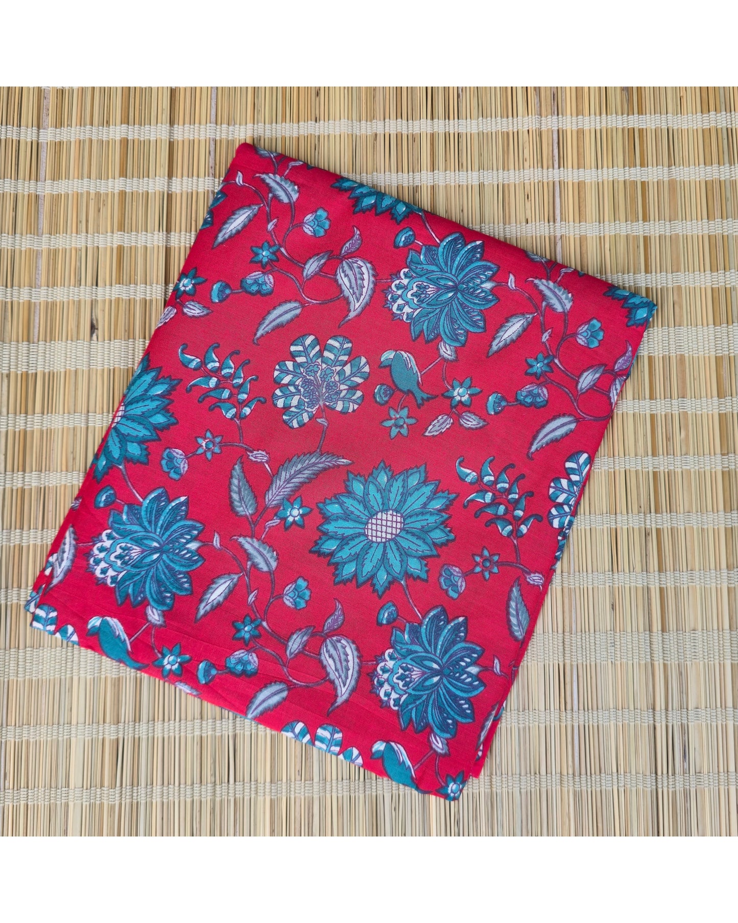 RED HANDBLOCKED COTTON PRECUT 2.5M FABRIC