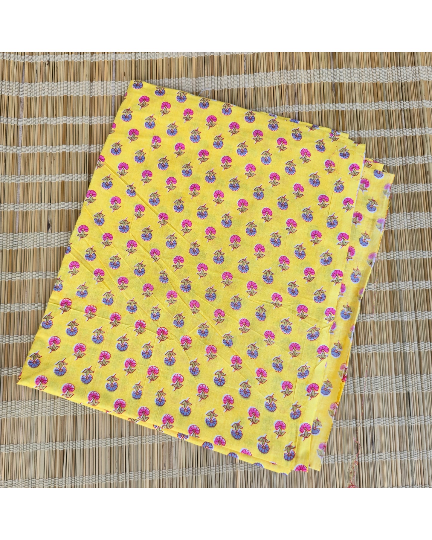 YELLOW HANDBLOCKED COTTON PRECUT 2.5M FABRIC