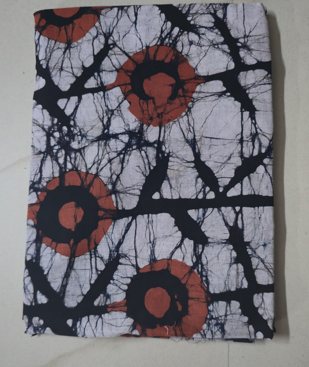 BLACK ORANGE BATIK HANDBLOCKED COTTON PRECUT 2.5M FABRIC