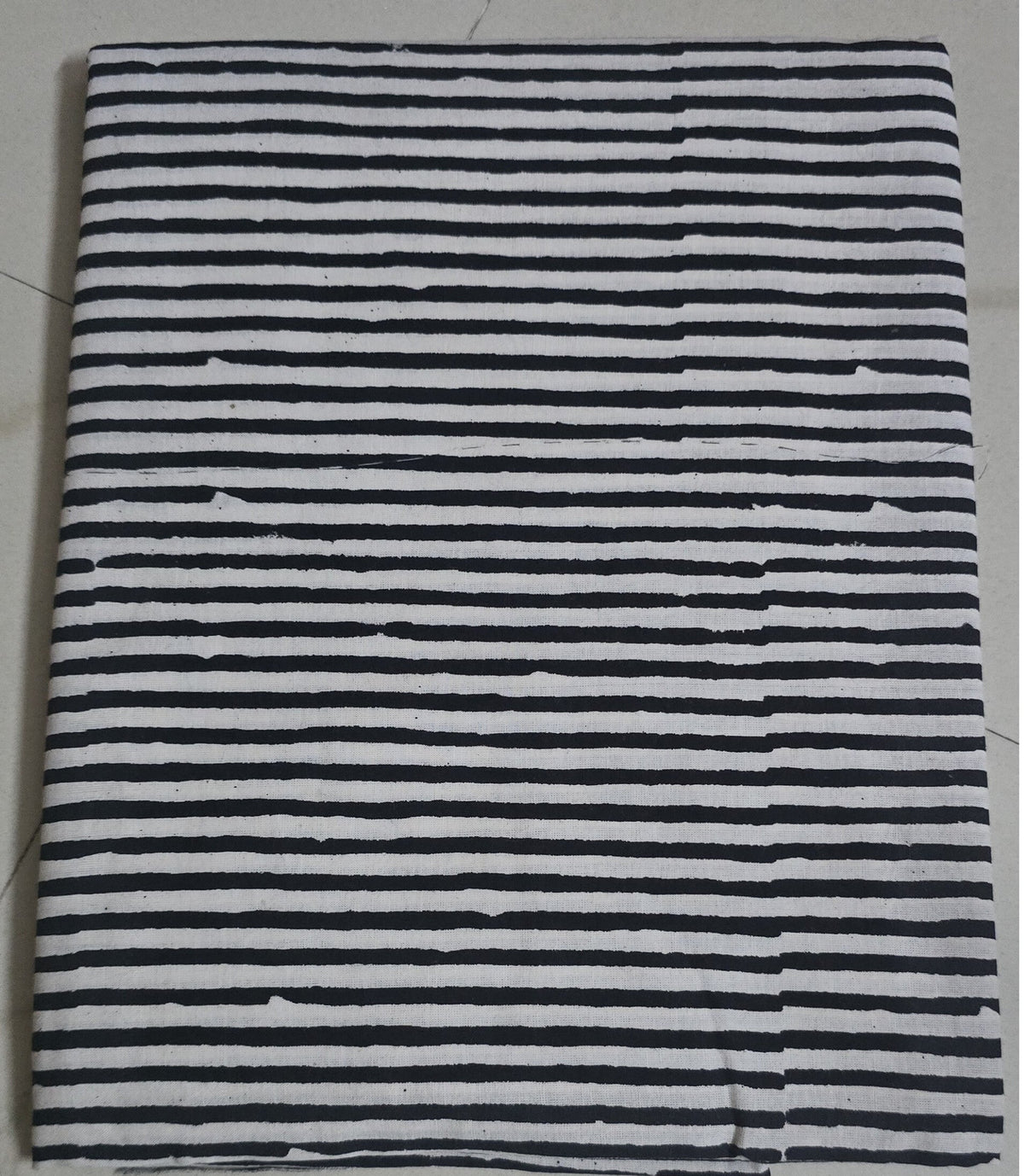 BEIGE BLACK HANDBLOCKED COTTON PRECUT 2.5M FABRIC