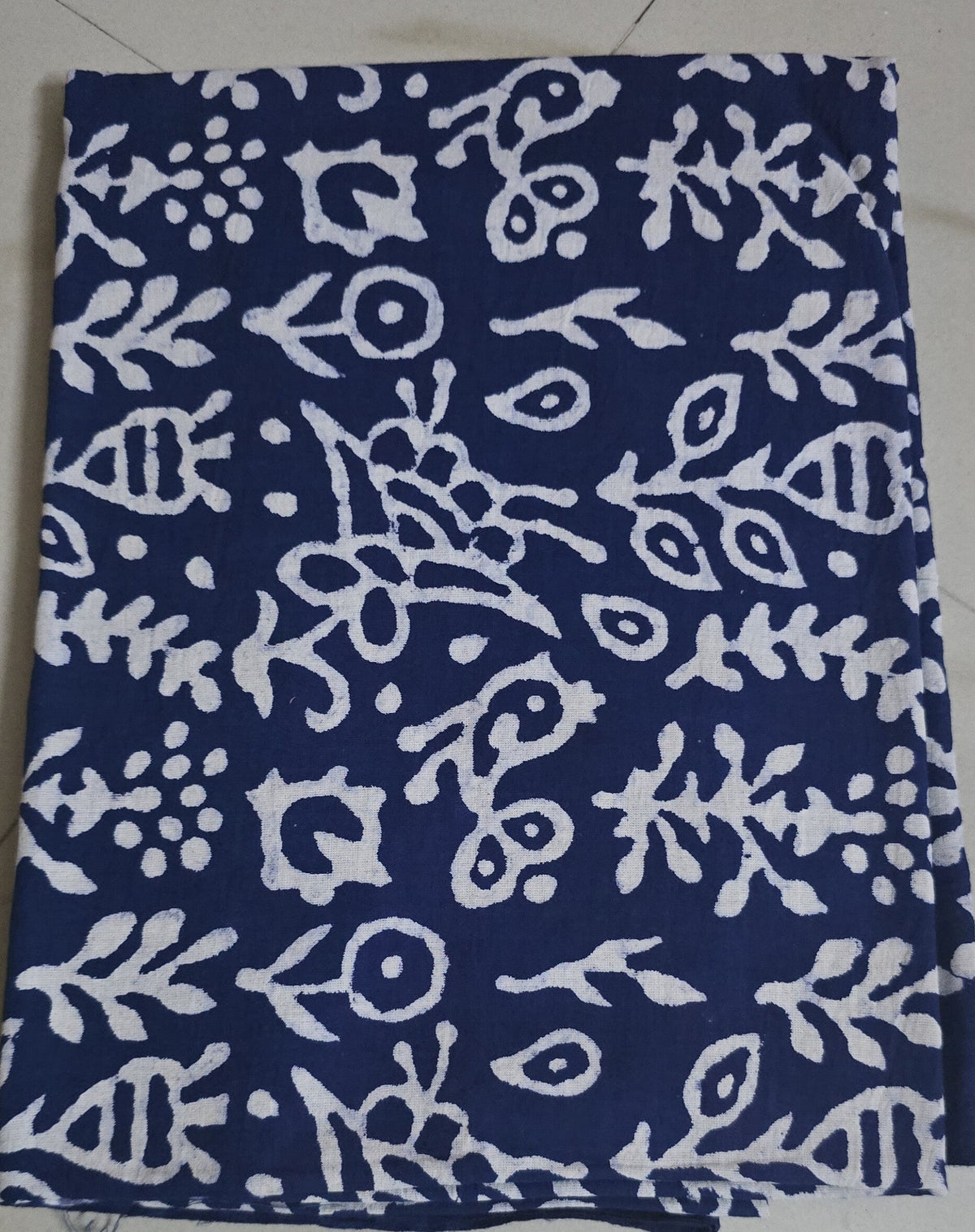 INDIGO HANDBLOCKED COTTON PRECUT 2.5M FABRIC