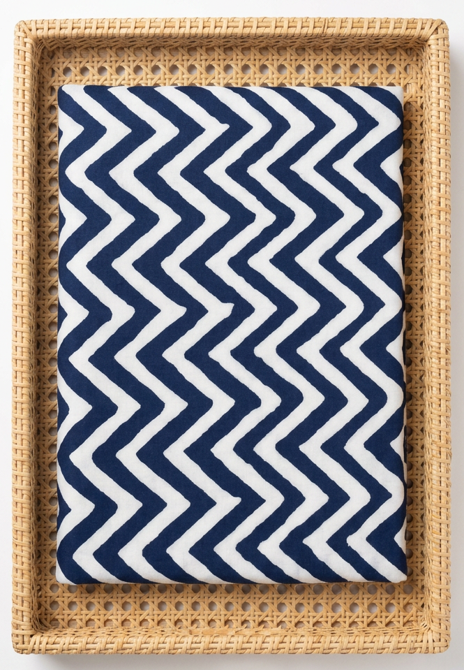 INDIGO HANDBLOCKED COTTON PRECUT 2.5M FABRIC