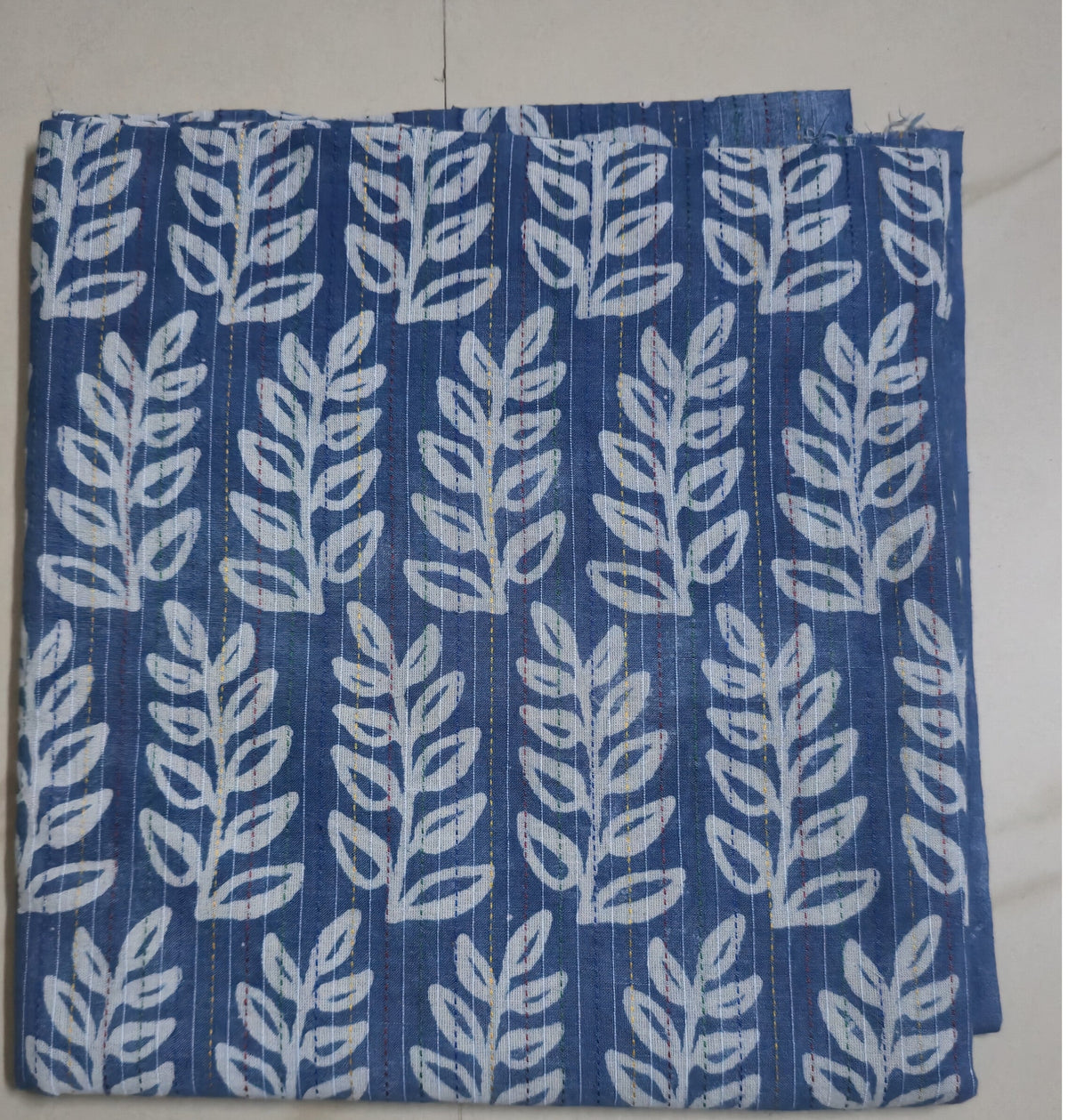 INDIGO HANDBLOCKED COTTON PRECUT 2.5M FABRIC