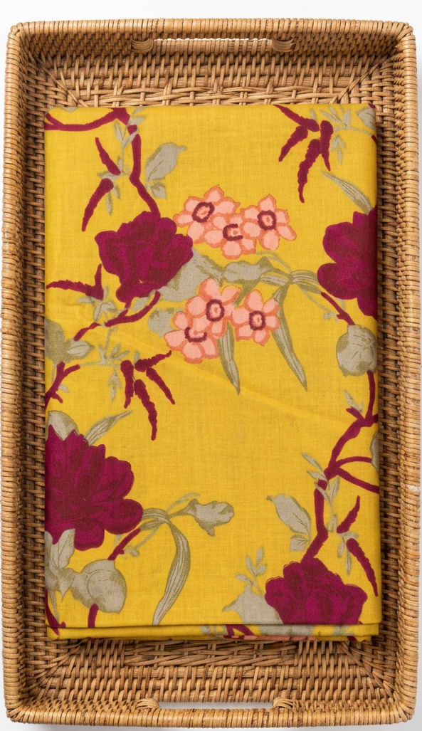 YELLOW HANDBLOCKED COTTON PRECUT 2.5M FABRIC