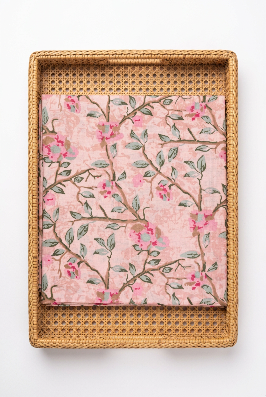 PINK HANDBLOCKED COTTON PRECUT 2.5M FABRIC