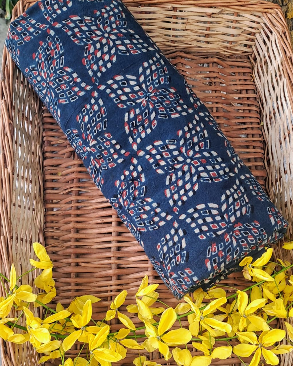 BLUE - AJRAKH COTTON RUNNING FABRIC