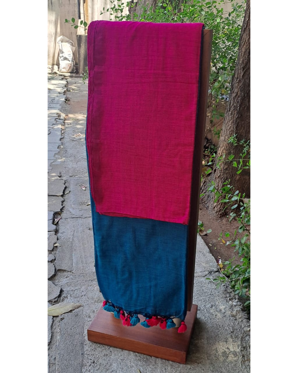 MAGENTA & TEAL KHADHI COTTON SAREE