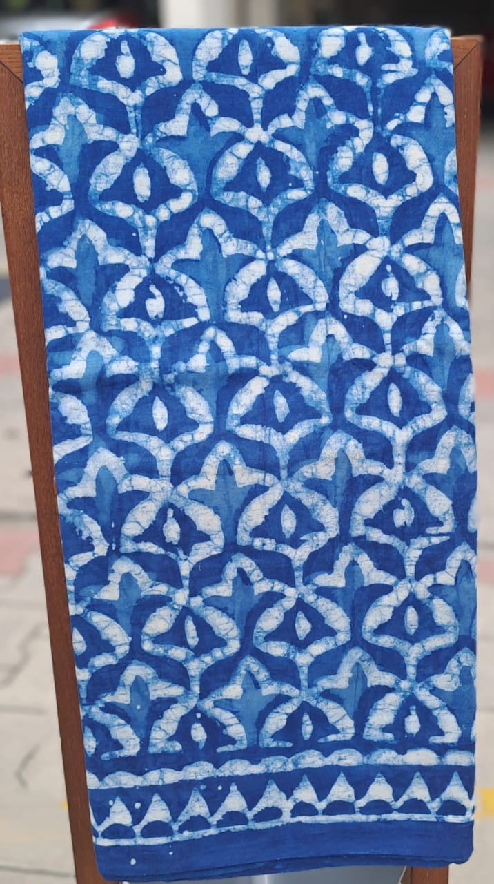 INDIGO HANDBLOCK MULMUL SAREE1