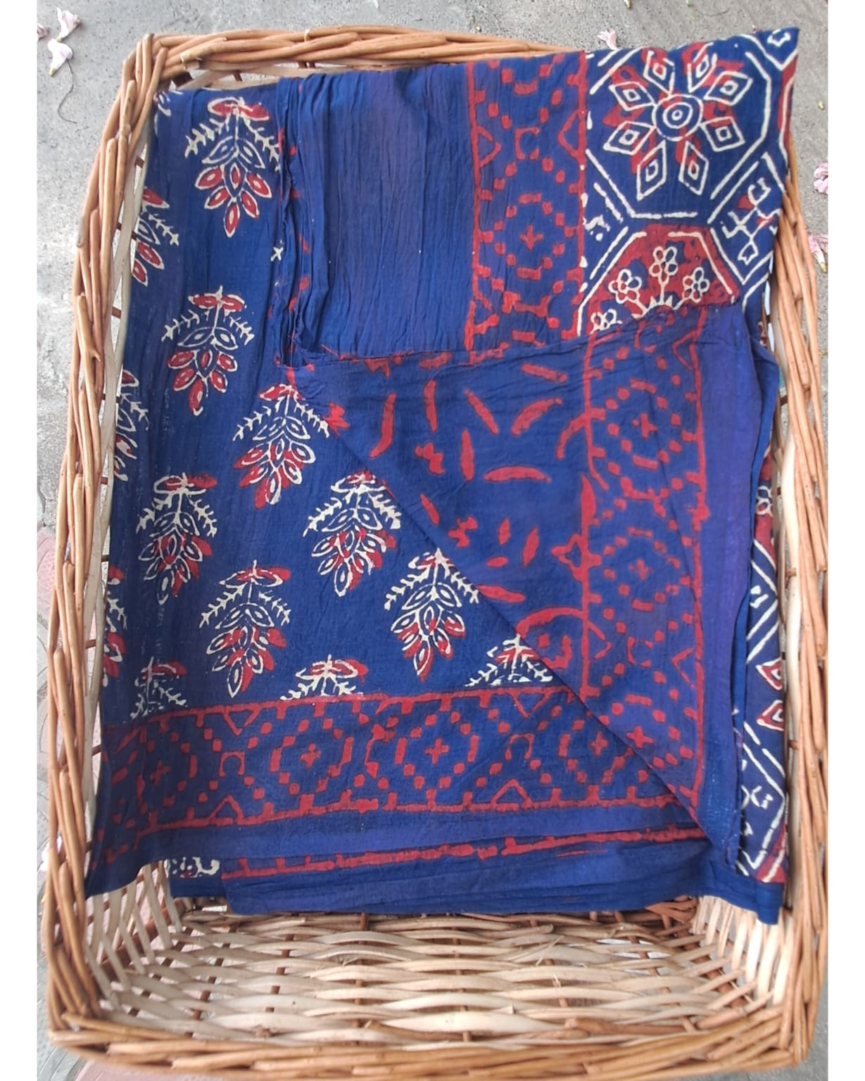 BLUE HANDBLOCK MULMUL SAREE