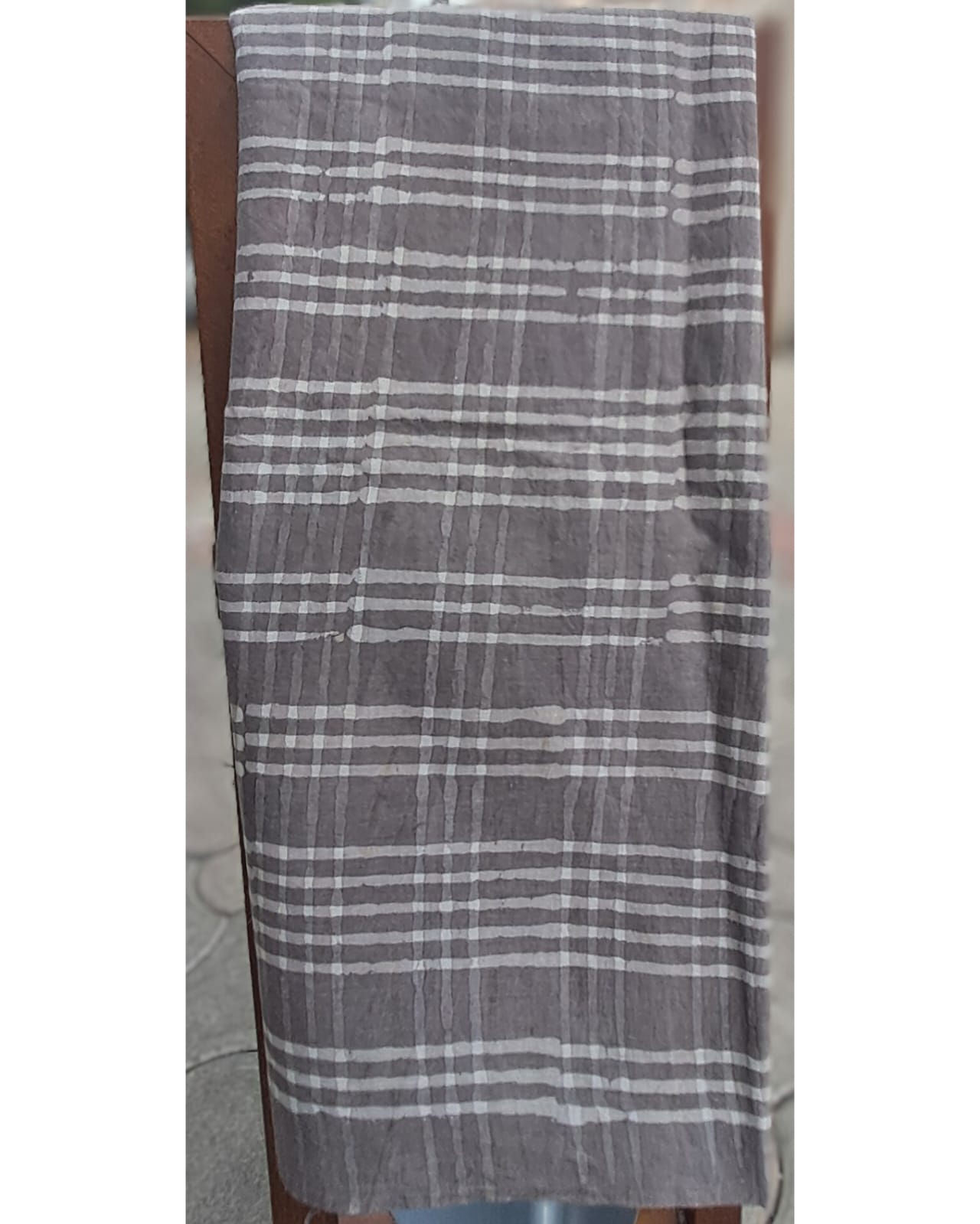 CHOCOLATE GREY HANDBLOCK MULMUL SAREE