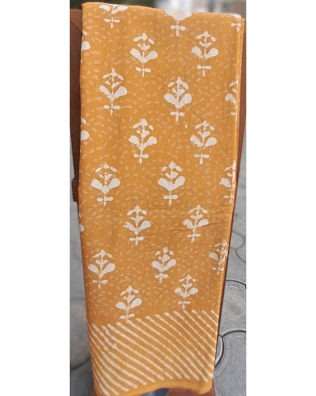MUSTARD YELLOW HANDBLOCK MULMUL SAREE