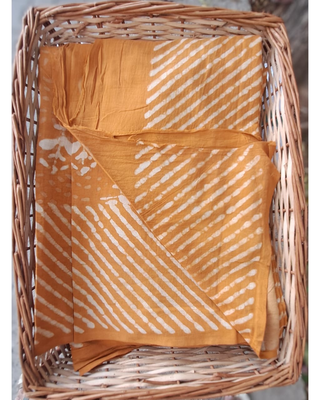 MUSTARD YELLOW HANDBLOCK MULMUL SAREE