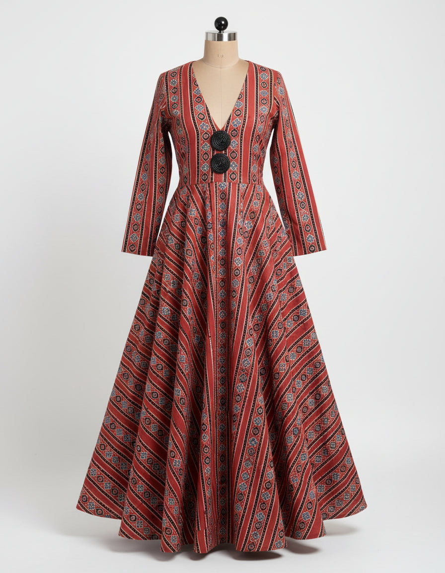 RED - AJRAKH COTTON RUNNING FABRIC