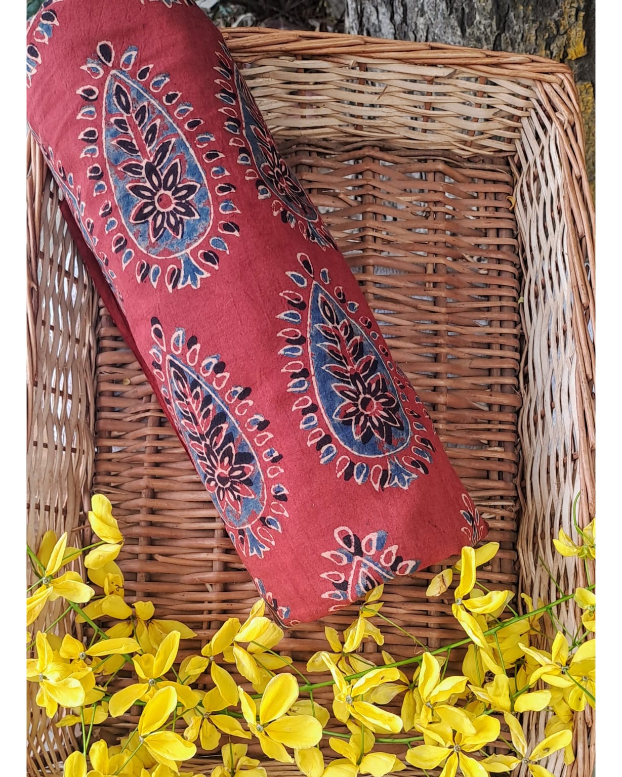 RED - AJRAKH COTTON RUNNING FABRIC