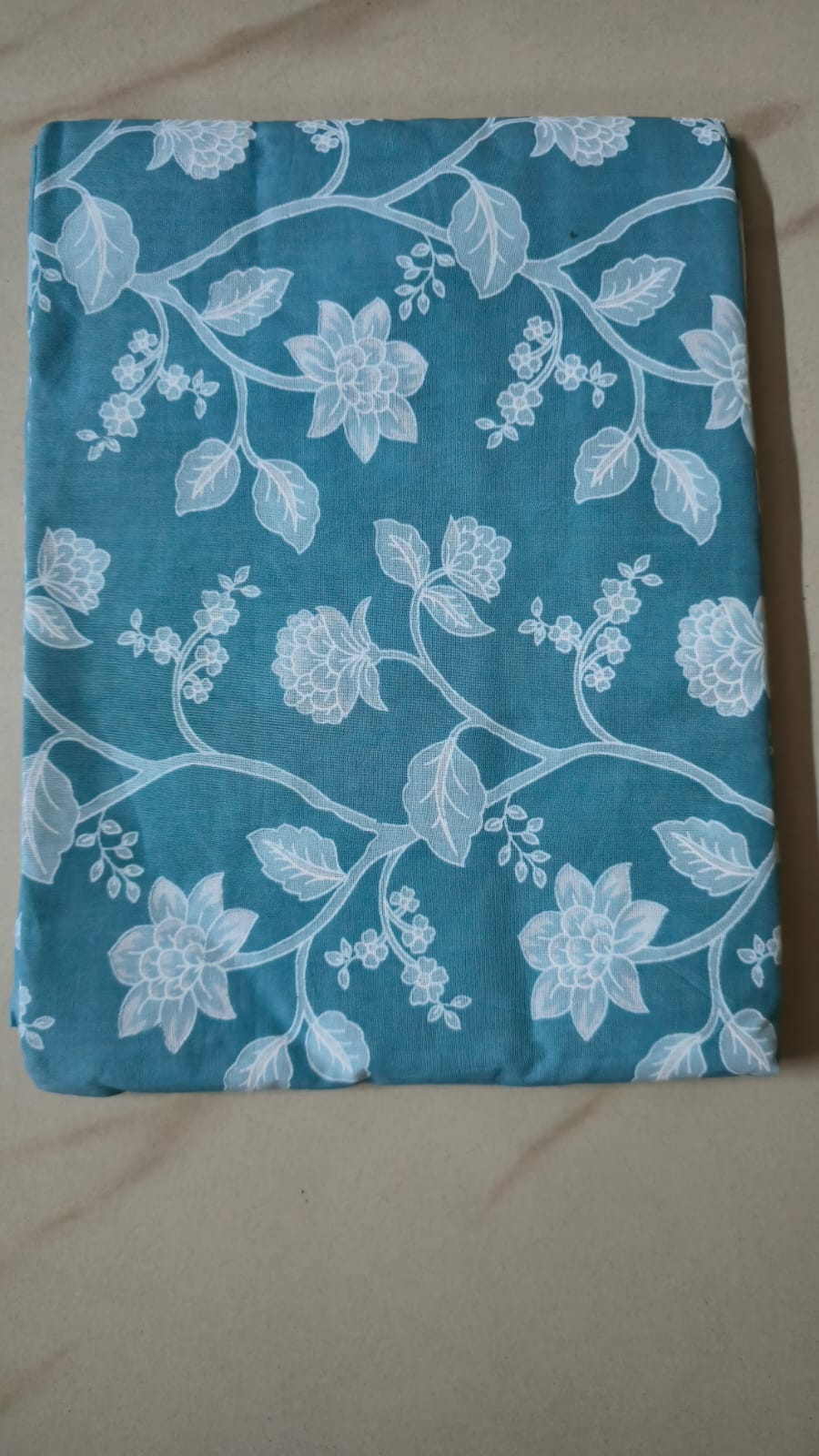 BLUE HANDBLOCKED COTTON PRECUT 2.5M FABRIC