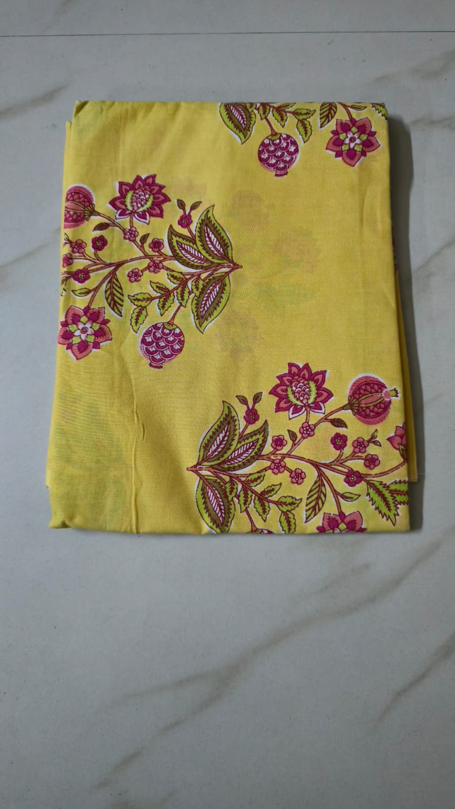 YELLOW HANDBLOCKED COTTON PRECUT 2.5M FABRIC