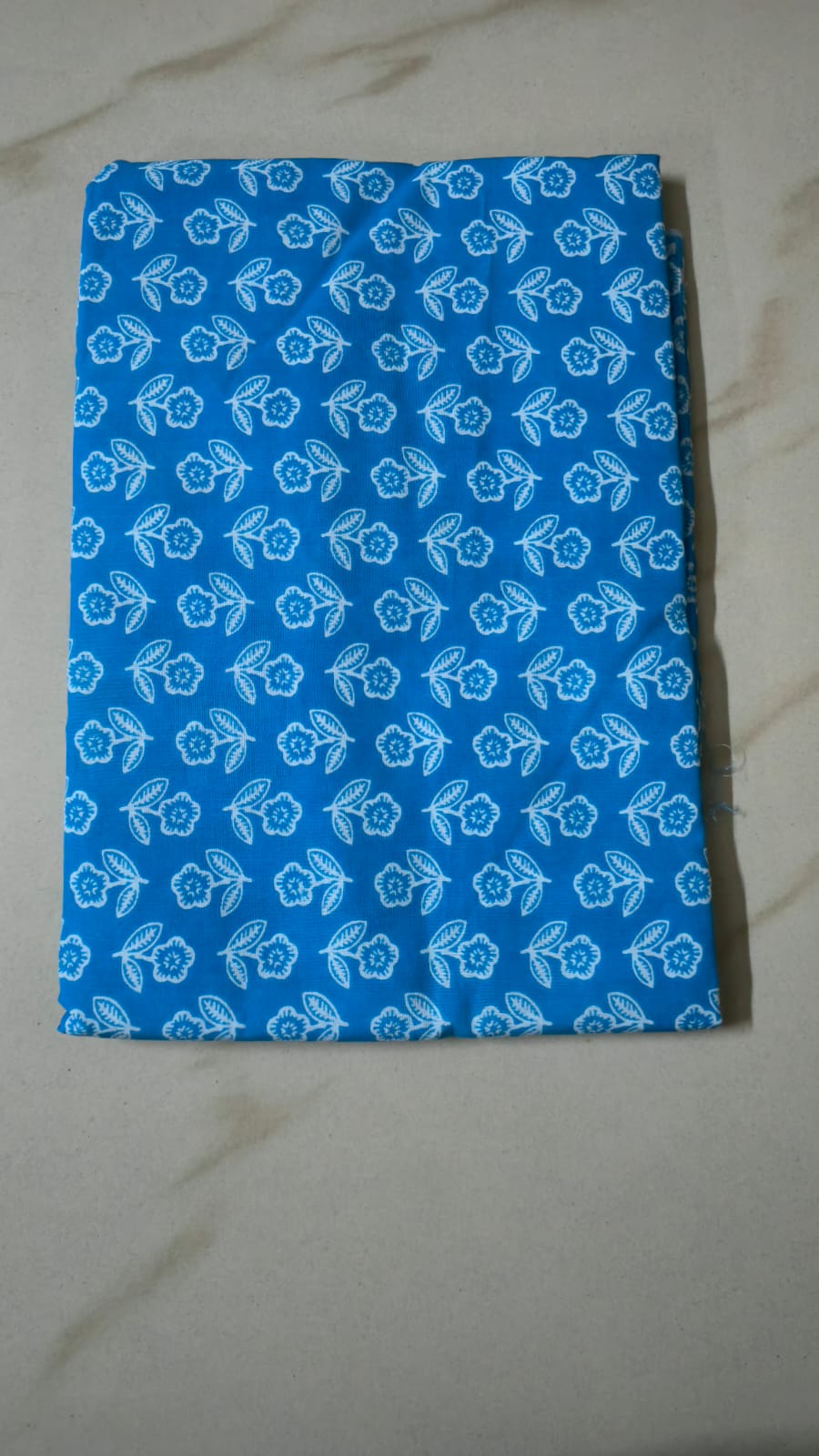 BLUE HANDBLOCKED COTTON PRECUT 2.5M FABRIC