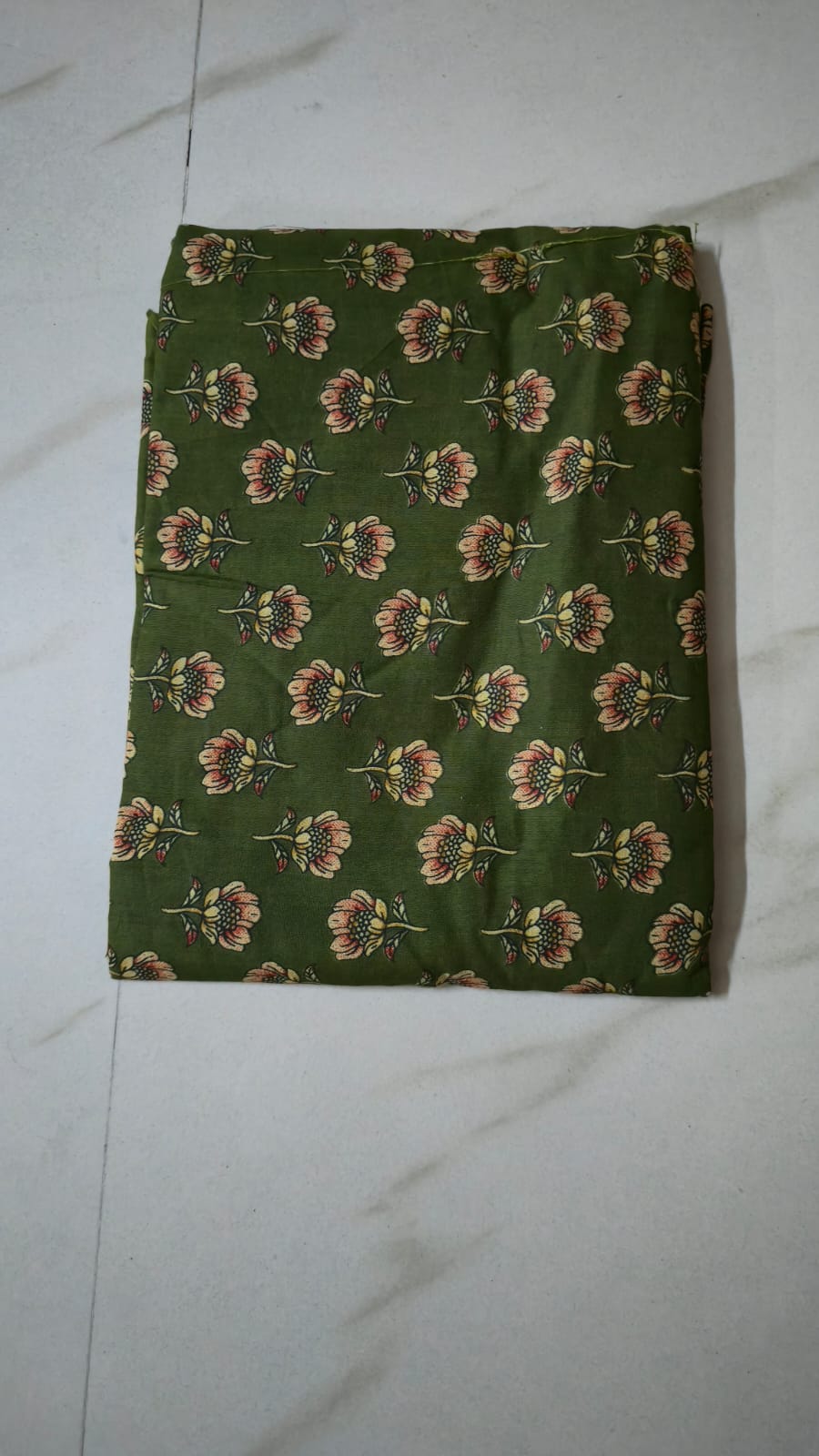 GREEN HANDBLOCKED COTTON PRECUT 2.5M FABRIC