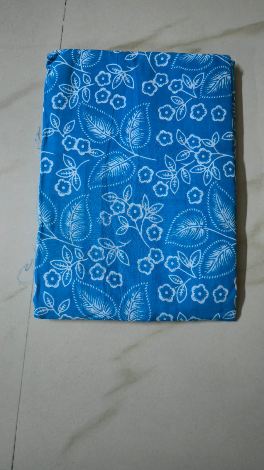 BLUE HANDBLOCKED COTTON PRECUT 2.5M FABRIC