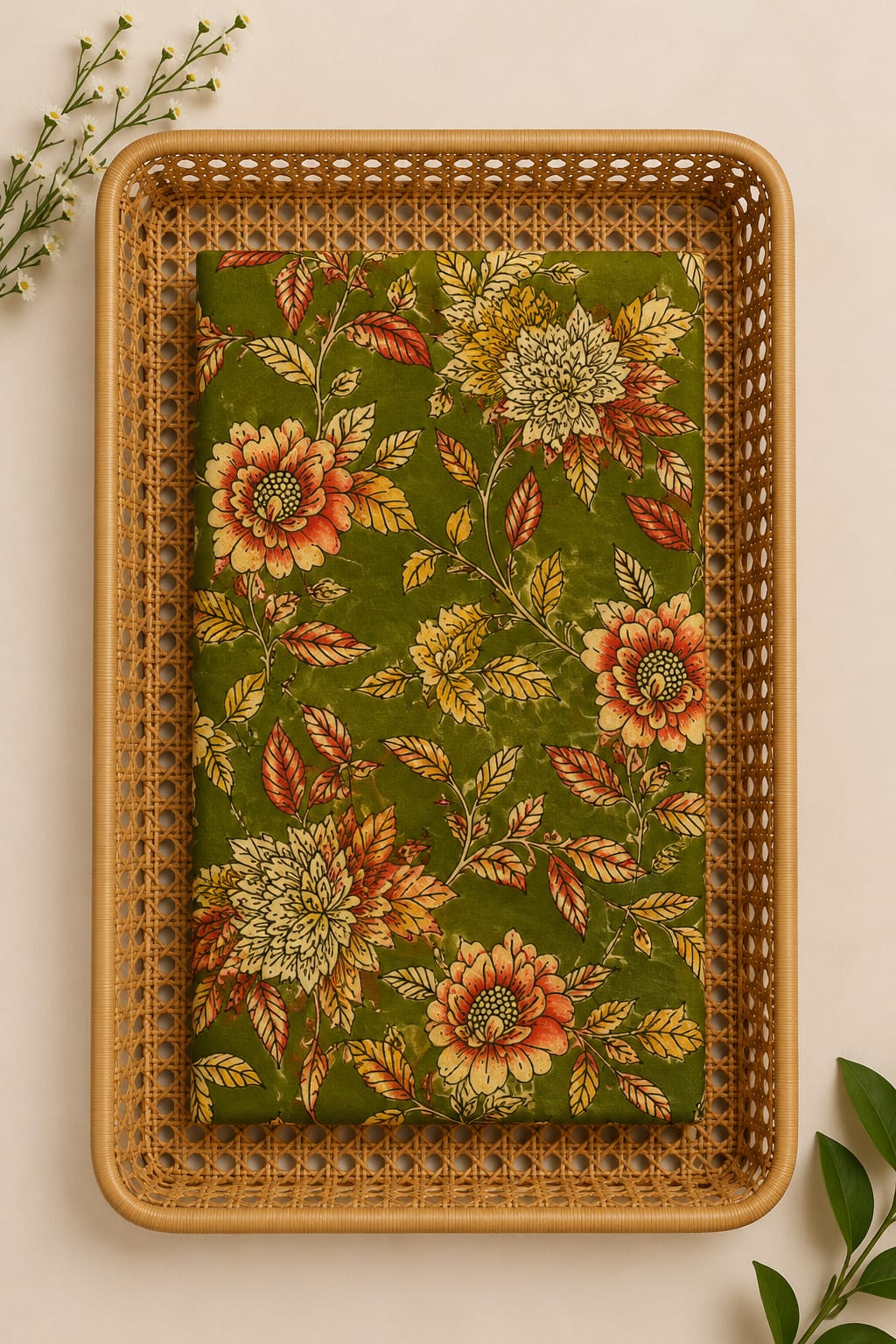 GREEN HANDBLOCKED COTTON PRECUT 2.5M FABRIC