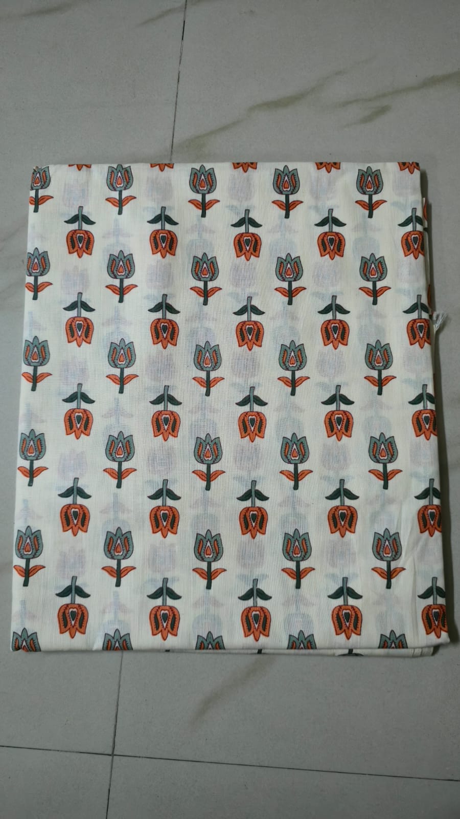 WHITE HANDBLOCKED COTTON PRECUT 2.5M FABRIC