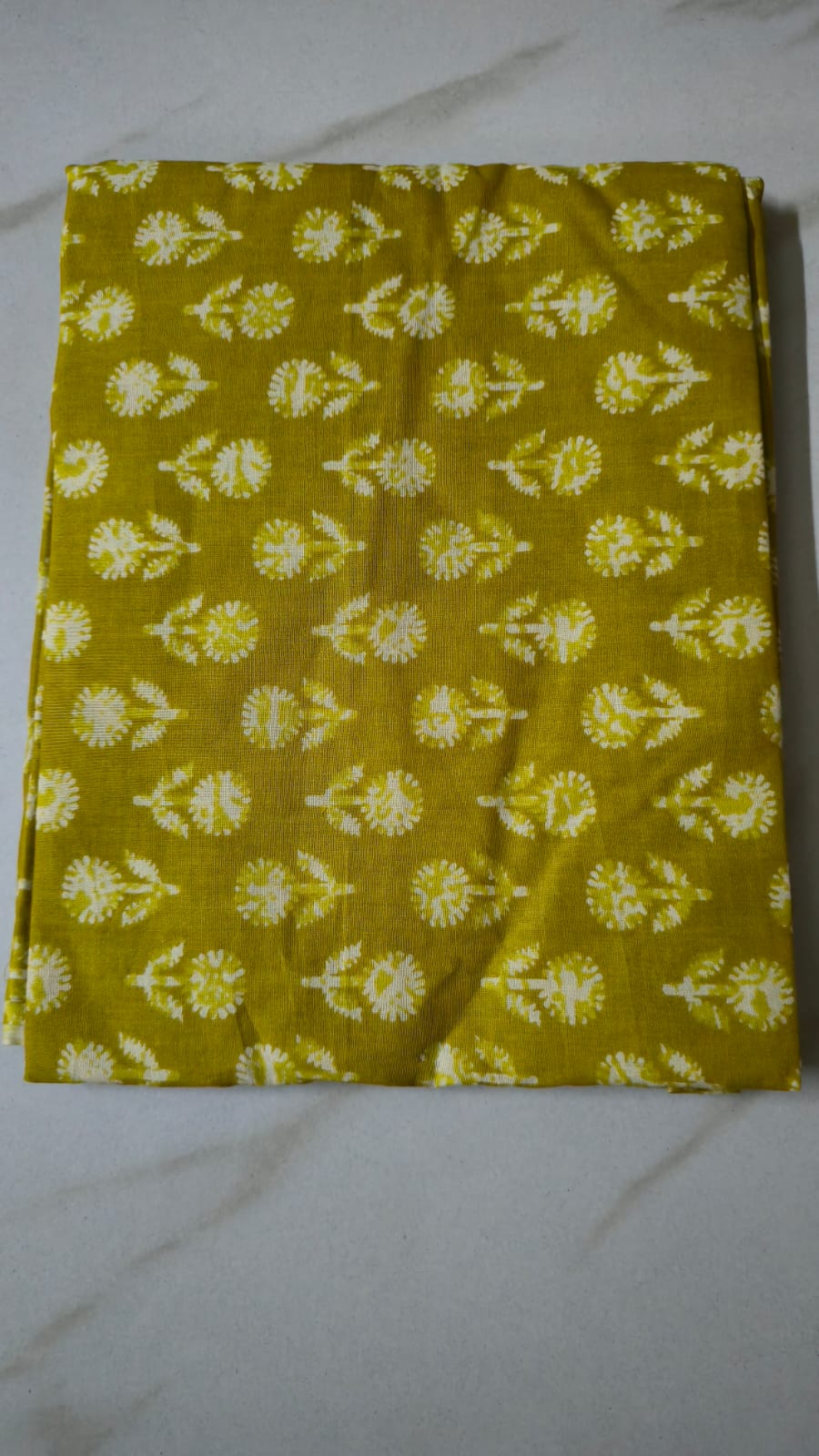 OLIVE GREEN HANDBLOCKED COTTON PRECUT 2.5M FABRIC