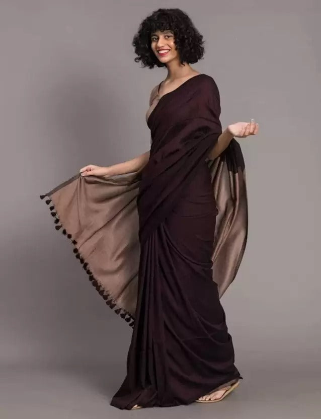 BROWN DUAL TONE KHADHI SAREE