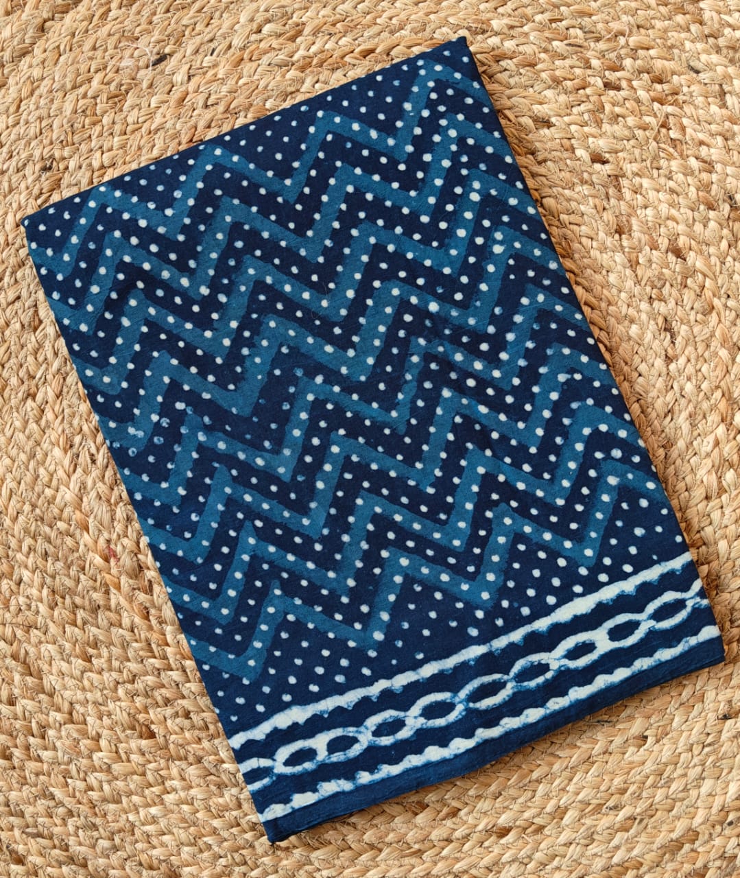 INDIGO HANDBLOCK MULMUL SAREE