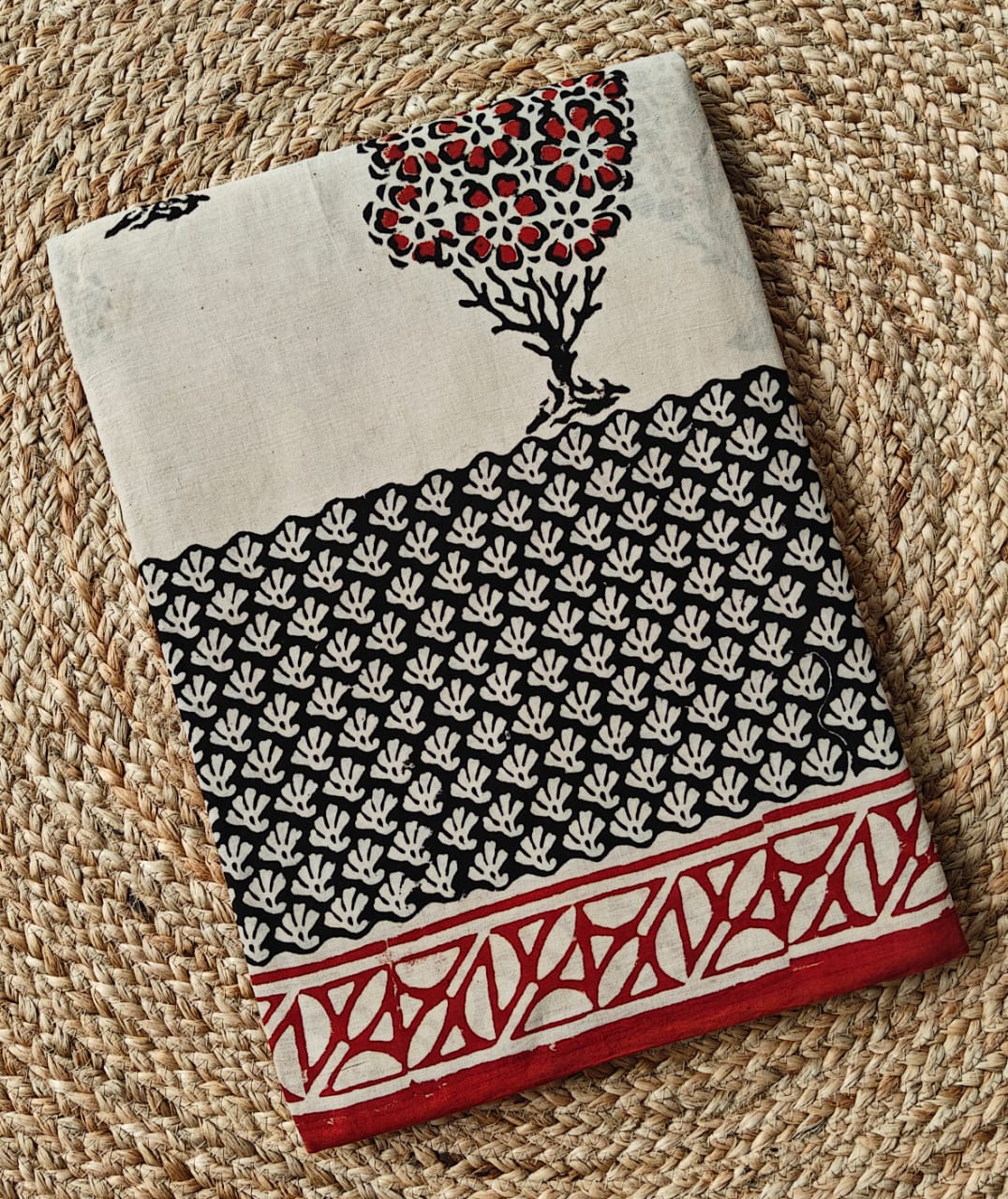 HAND BLOCKED COTTON MUL MUL SAREE