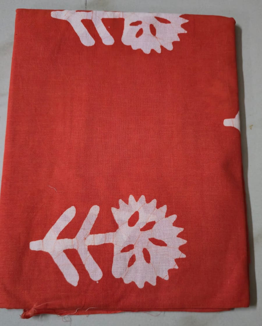 ORANGE HANDBLOCKED COTTON PRECUT 2.5M FABRIC