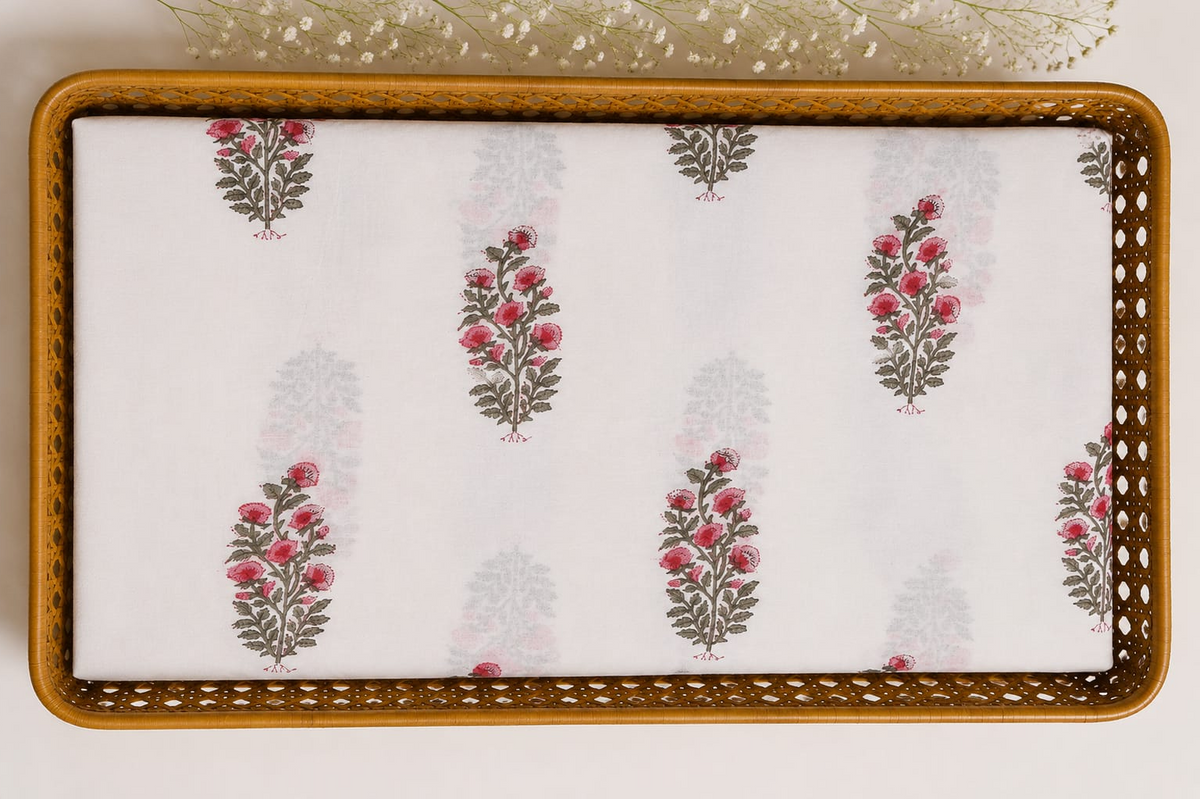 HANDBLOCKED COTTON MULMUL PRE-CUT 2.5M FABRIC