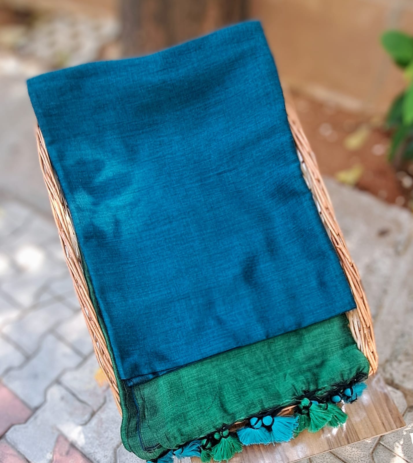 TEAL & GREEN DUAL TONE KHADHI SAREE