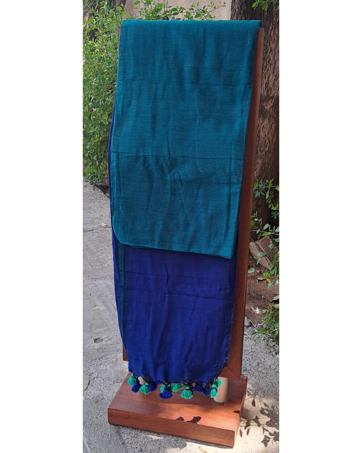 TEAL & BLUE DUAL TONE KHADHI SAREE