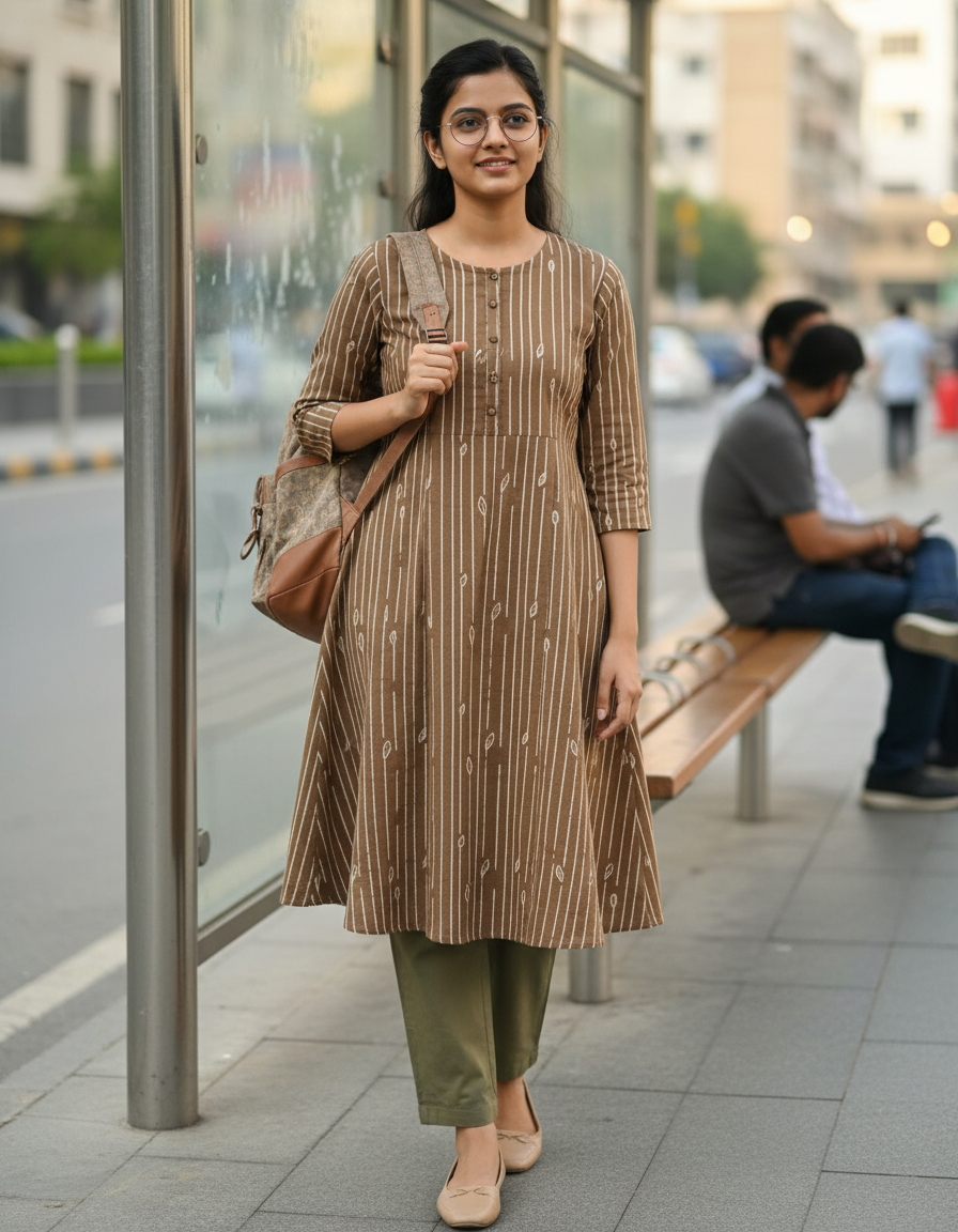 BROWN HANDBLOCKED COTTON PRECUT 2.5M FABRIC