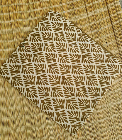 BROWN HANDBLOCKED COTTON PRECUT 2.5M FABRIC